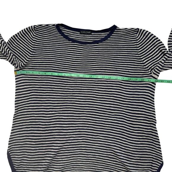 EILEEN FISHER Linen Blend Long Sleeve Top Size Large Womens Blue Tan Stripe - Picture 8 of 9